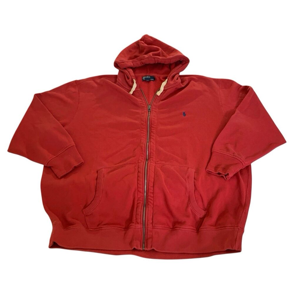 VTG Polo Ralph‎ Lauren Hoodie Jacket Men 3XB Red Thermal Hood Full Zip Pony Logo